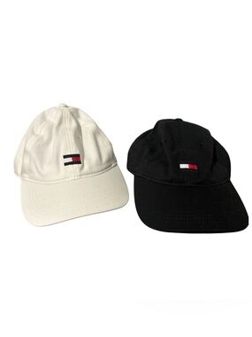 Tommy Hilfiger Lot of 2 Adjustable Dad Hats Black & Ivory One Size